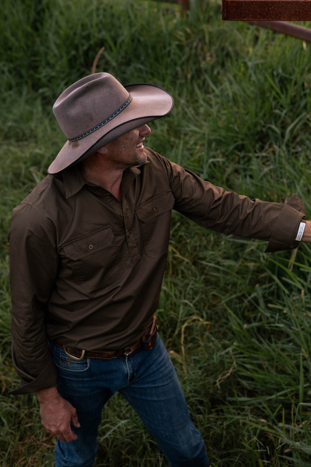 Australian made men's cotton work shirt with reinforced seams