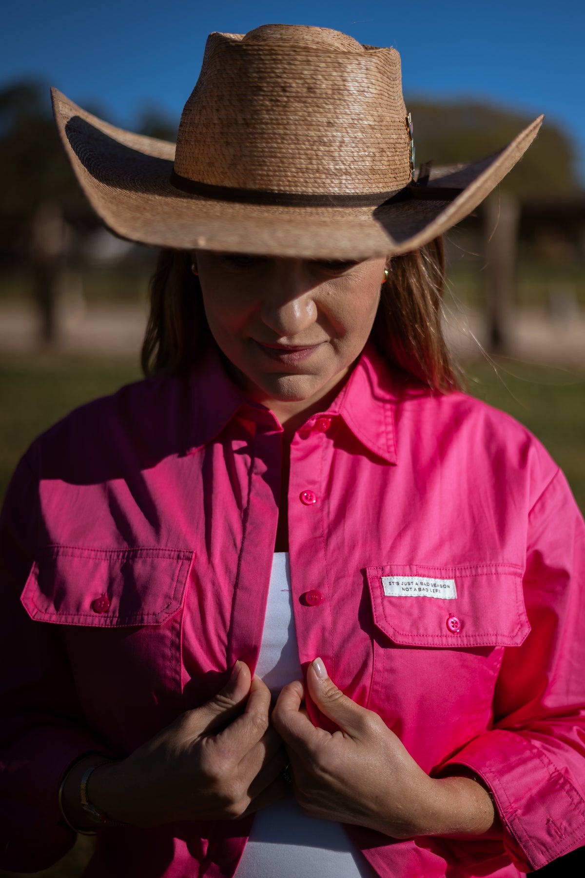 Pink 100% cotton women's work shirt 